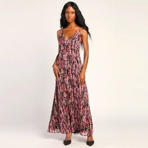 Lulus - Flora Belle Black Floral Sleeveless V-Neck Tie-Back Maxi Dress